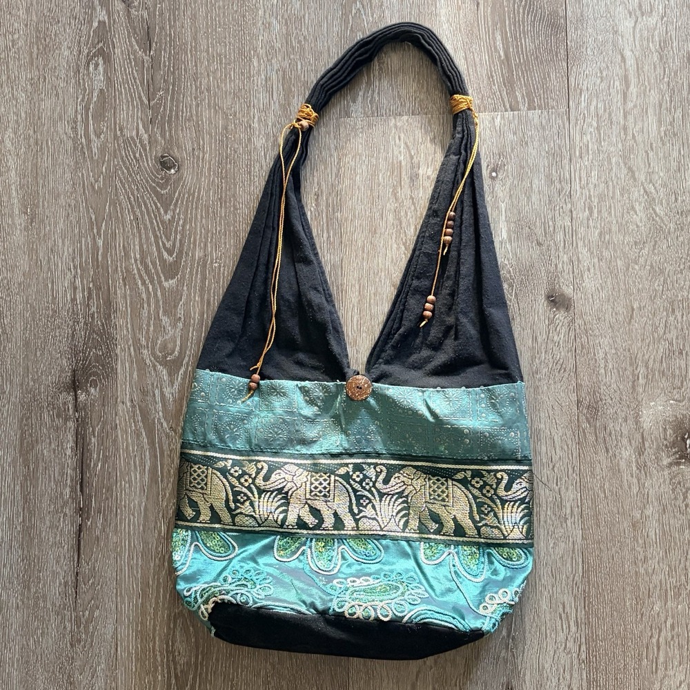 Indian Tote Bag Elephant Floral Purse Silk Cotton Sequins Embroidered BOHO